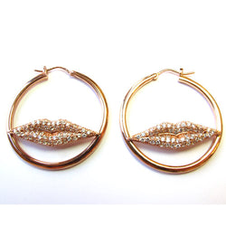 Plated SS Pave Lips Hoop Earrings