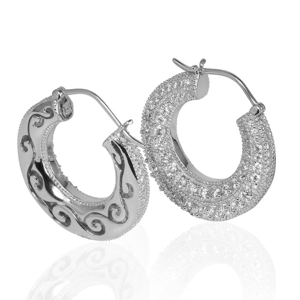 Plated SS Four Milgrain Hoop Earrings