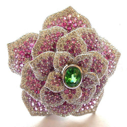 18k Gold Multi Gemstone & Diamond Floral Brooch