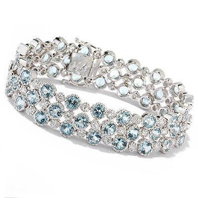 14k Gold 7'' Aquamarine & Diamond Bracelet