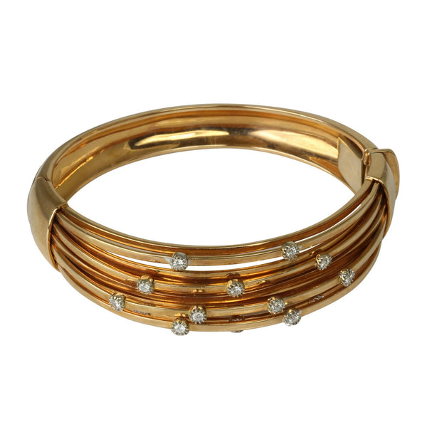 18k Gold Multi Band Scattered Diamond Bangle Bracelet