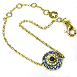 18k Gold Blue Sapphire & Diamond Evil Eye Bracelet