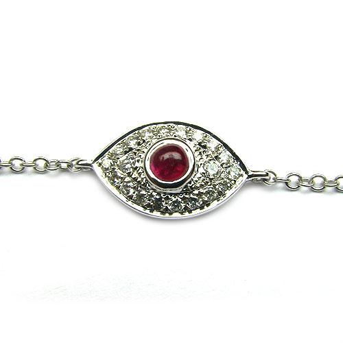 14k Gold 7'' Ruby & Diamond Evil Eye Bracelet