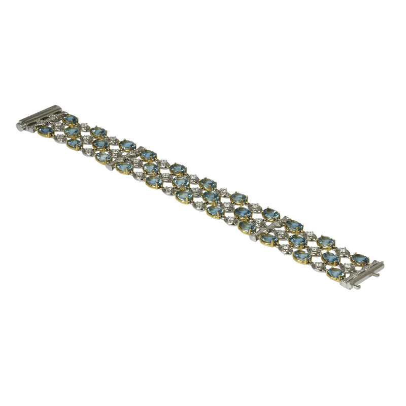 18k Two Toned Gold Aquamarine & Diamond Bracelet