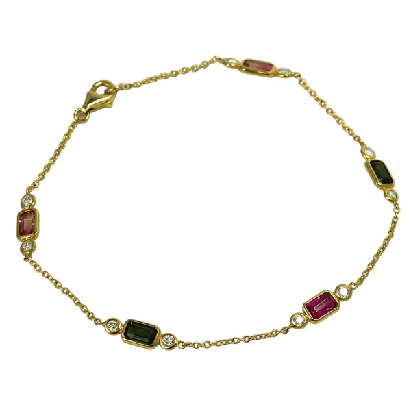 14k Gold Tourmaline & Diamond Light Chain Bracelet