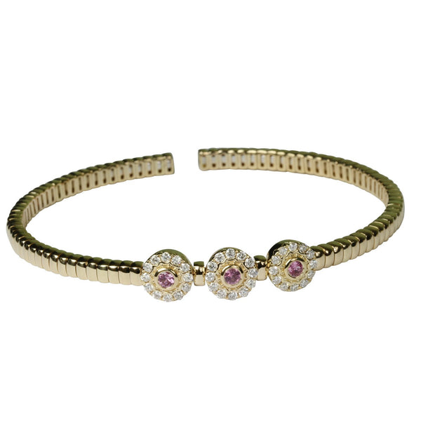 14k Gold Triple Pink Sapphire & Diamond Flex Bracelet
