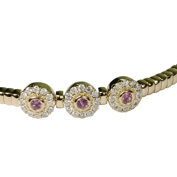 14k Gold Triple Pink Sapphire & Diamond Flex Bracelet