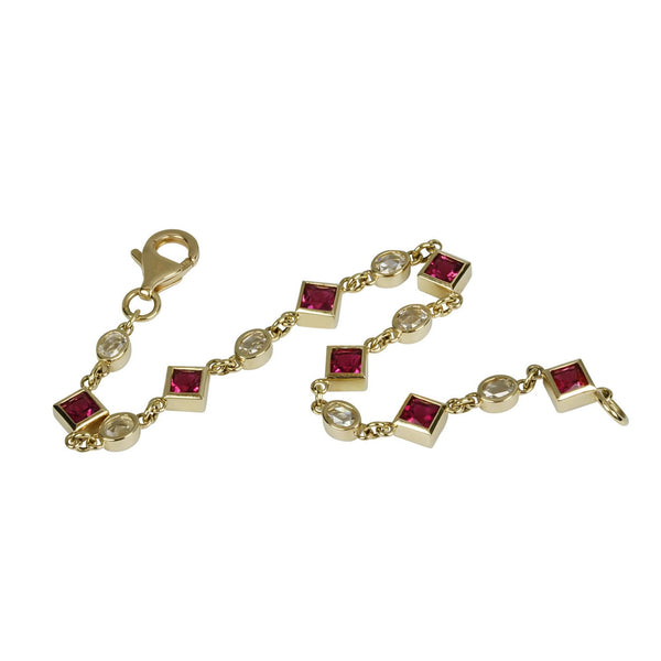 14k Gold Rubellite & Diamond Chain Link Bracelet