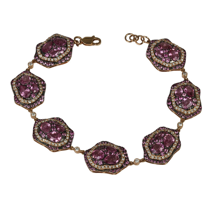 14k Gold Free Form Pink Sapphire & Diamond Bracelet