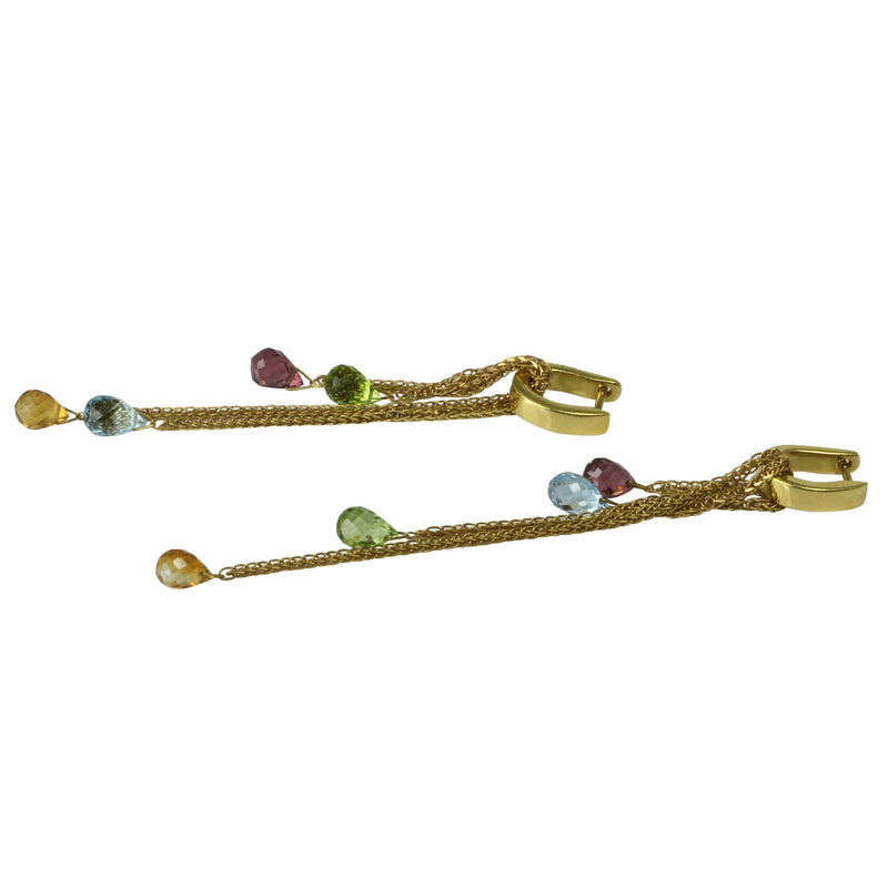 18k Gold Chain Multi-color Gemstone Dangle Earrings