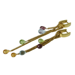 18k Gold Chain Multi-color Gemstone Dangle Earrings
