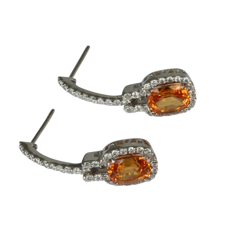 18k Gold 1 1/8'' Spessartite & Diamond Drop Earrings