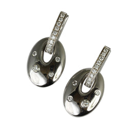 18k Gold 1'' Oval Drop Disc Diamond Earrings