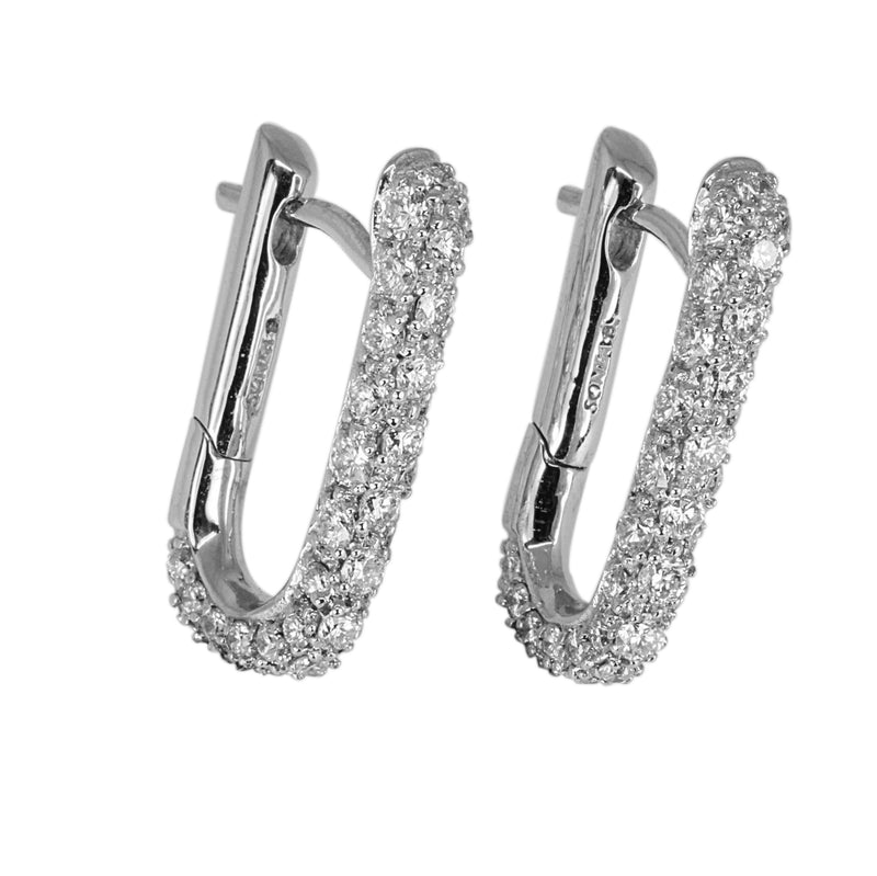 18k Gold 13/16'' Rectangle Diamond Drop Hoop Earrings