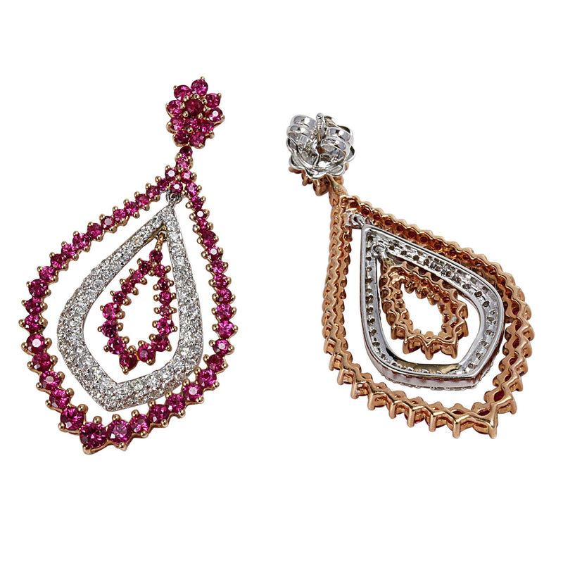 14k Gold Ruby & Diamond Dancing Dangle Earrings
