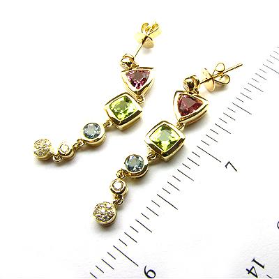 14k Gold 1 3/8'' Multi Gemstone Dangle Earrings