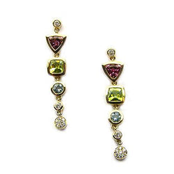 14k Gold 1 3/8'' Multi Gemstone Dangle Earrings