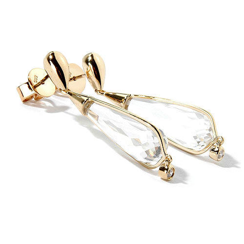 14k Yellow Gold 1 5/8'' White Quartz & Diamond Earring