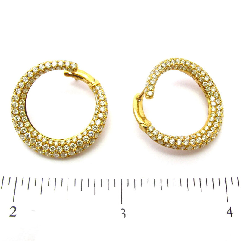 14k Gold Diamond Encrusted Swish Back Hoop Earrings