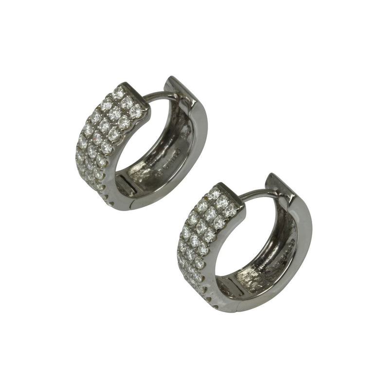 14k Gold Tri Row Petite Diamond Hoop Earrings