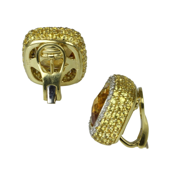 18k Gold Cushion Cut Citrine Stud Earrings