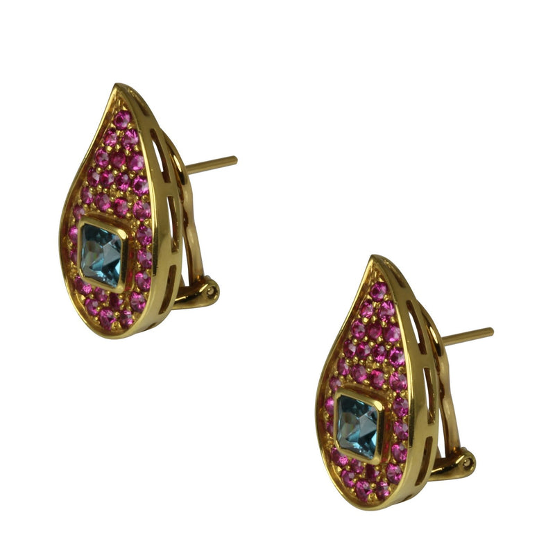 18k Gold 13/16'' Paisley Gemstone Earrings