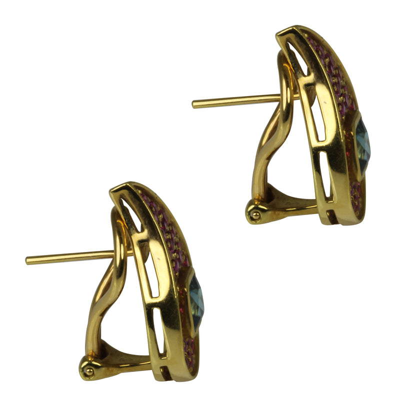 18k Gold 13/16'' Paisley Gemstone Earrings
