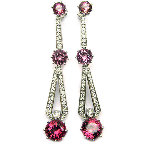 18k Gold 2 1/8'' Gradient Pink Tourmaline Earrings