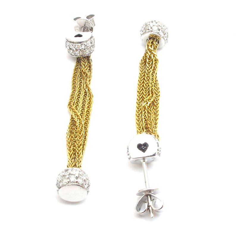 18k Gold 1 5/8" Diamond Chain Dangle Earrings