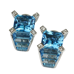 18k Gold 7/8'' Blue Topaz & Diamond Earrings