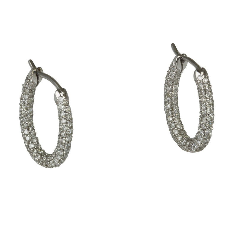 18k Gold 3/4'' Pave Diamond Oval Hoop Earrings