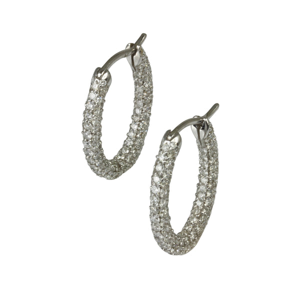 18k Gold 3/4'' Pave Diamond Oval Hoop Earrings