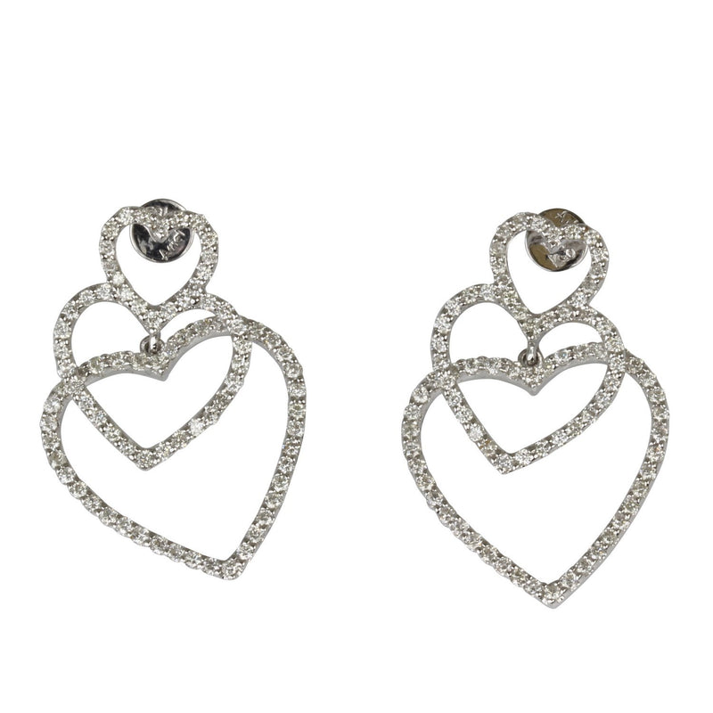 18k Gold 3 Hearts Diamond Earrings