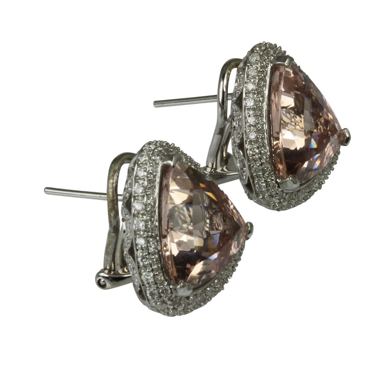 18k Gold 11/16'' Morganite & Diamond Earrings