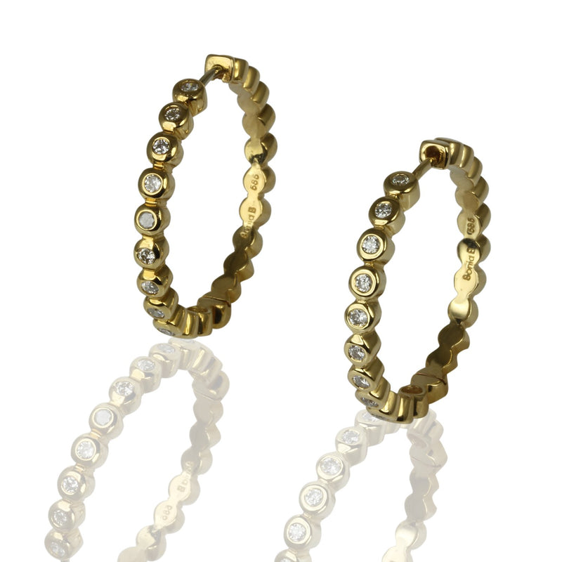 14k Gold 15/16'' Bubble Bezel Diamond Hoop Earrings