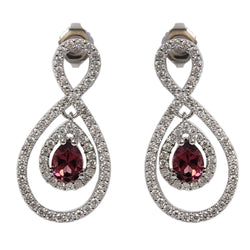 18k Gold 1 1/8'' Raspberrry Rhodolite & Diamond Figure Eight Earrings