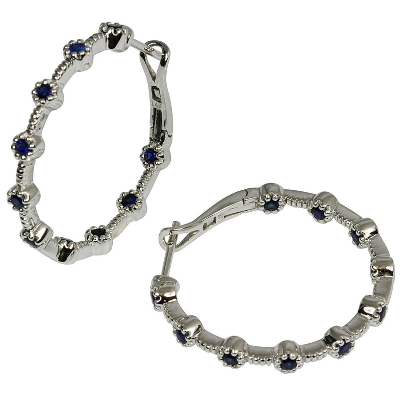 18k White Gold Blue Sapphire Hoop Earrings