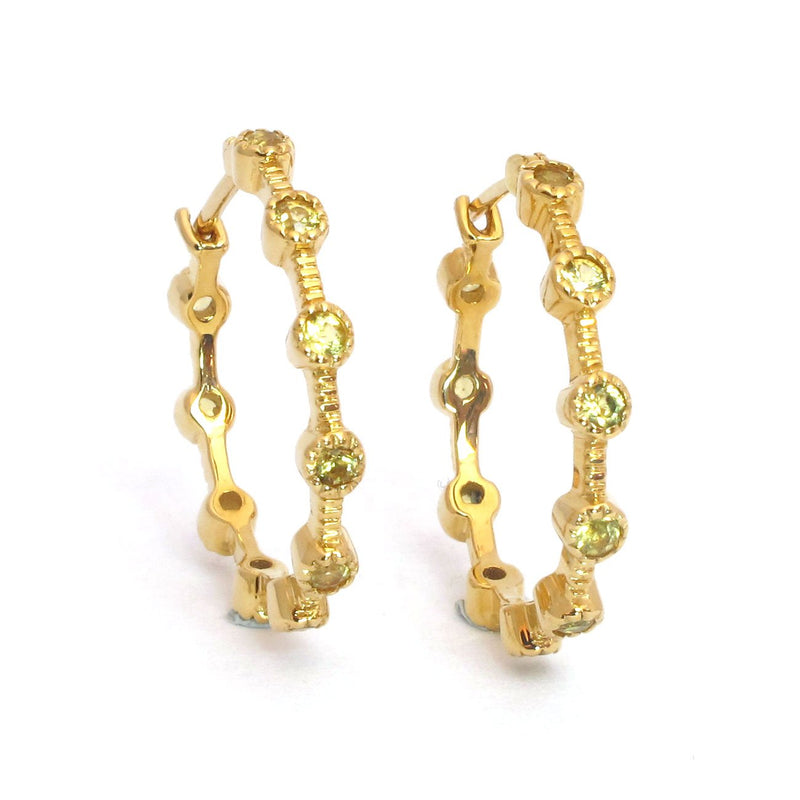 18k Gold 7/8'' Yellow Sapphire Hoop Earrings