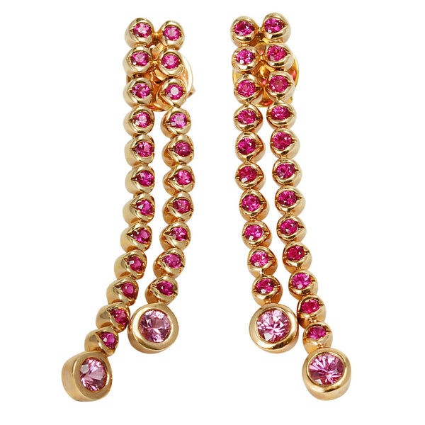 14k Gold 1 9/16'' Pink Sapphire Strand Earrings