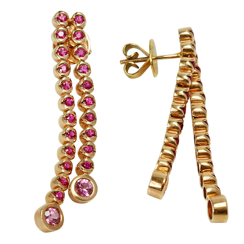 14k Gold 1 9/16'' Pink Sapphire Strand Earrings