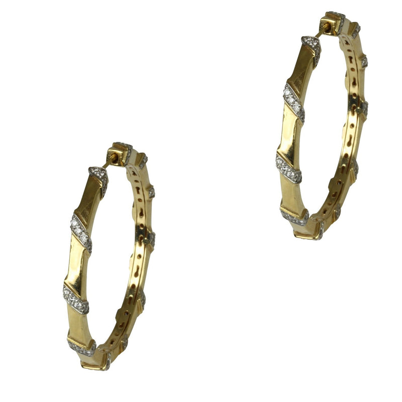 18k Gold 1 3/4'' Diamond Swirl Hoop Earrings
