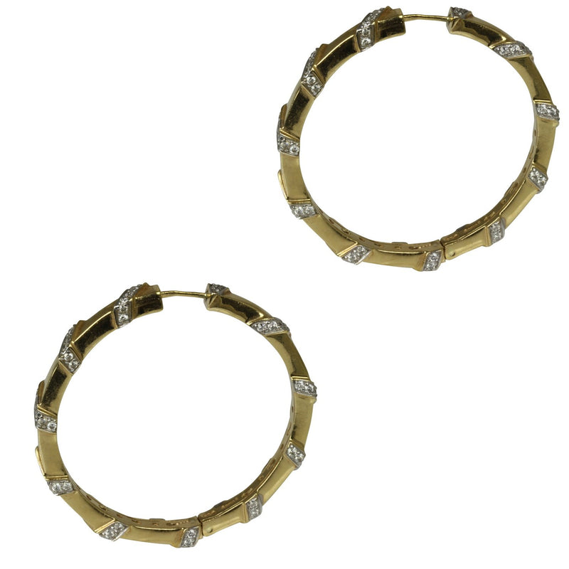 18k Gold 1 3/4'' Diamond Swirl Hoop Earrings