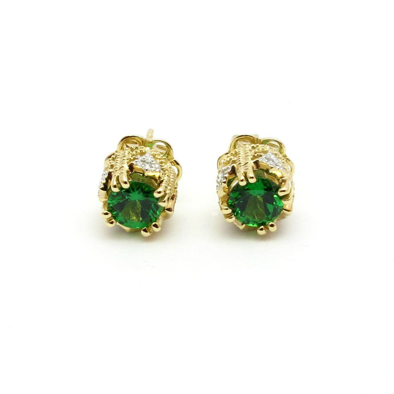 14k Gold 1/4'' Tsavorite & Diamond Stud Earrings
