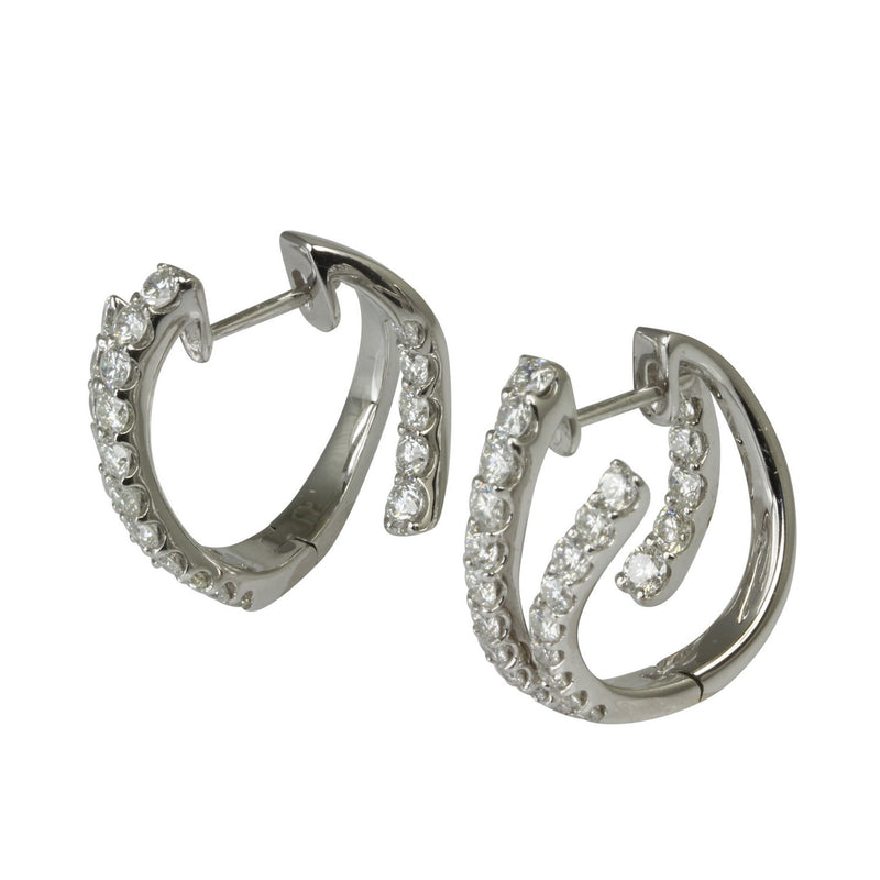 18k Gold 3/4' Diamond Abstract Hoop Earrings