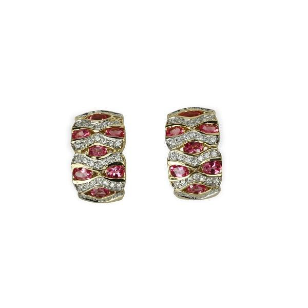 14k Pink Spinel & Diamond Huggie Earrings