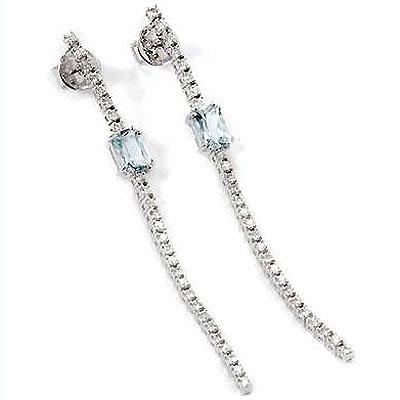 14k Gold 2 5/8'' Aquamarine & Diamond Dangle Earrings