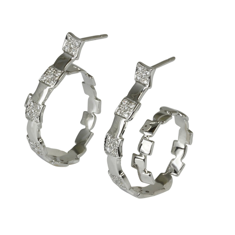 18k Gold 1 1/8'' Diamond Swirl Hoop Earrings