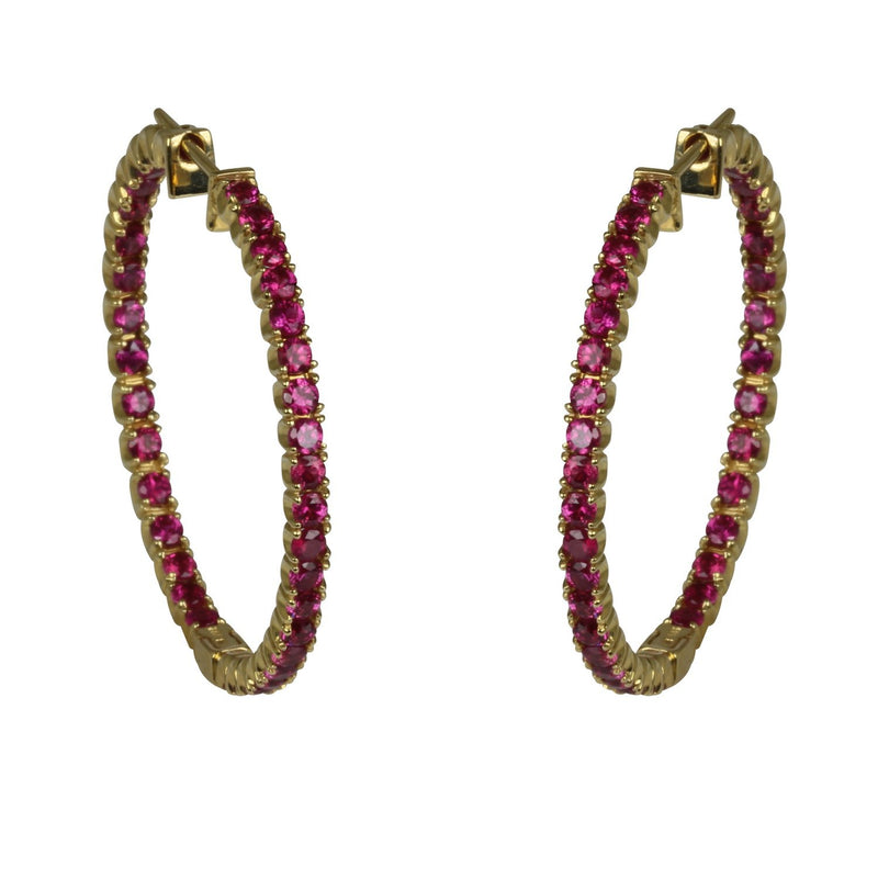 14k Gold Pink Sapphire Hoop Earrings