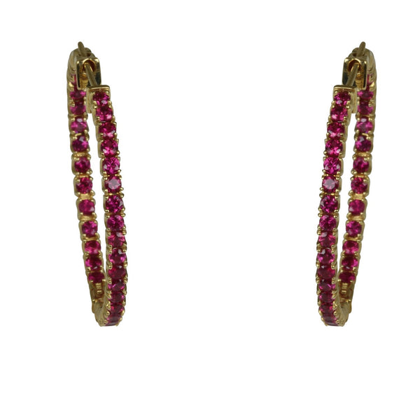 14k Gold Pink Sapphire Hoop Earrings