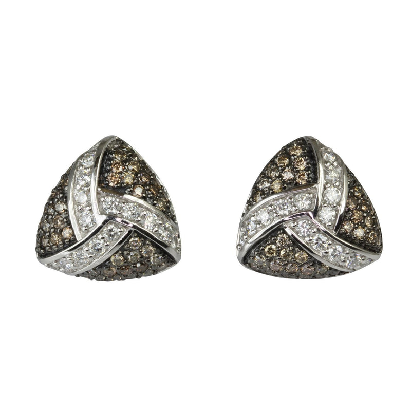 14k Gold 9/16'' Mixed Diamond Trillion Stud Earrings